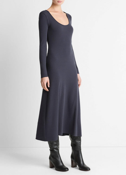 Ribbed Cotton-Blend Scoop-Neck Dress in Dresses | VINCE Women
