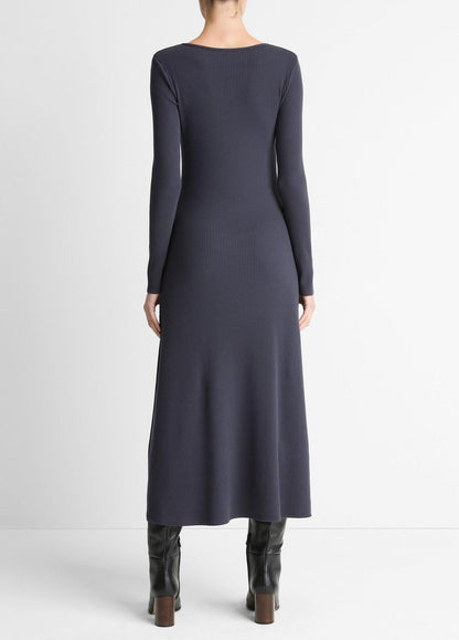Ribbed Cotton-Blend Scoop-Neck Dress in Dresses | VINCE Women