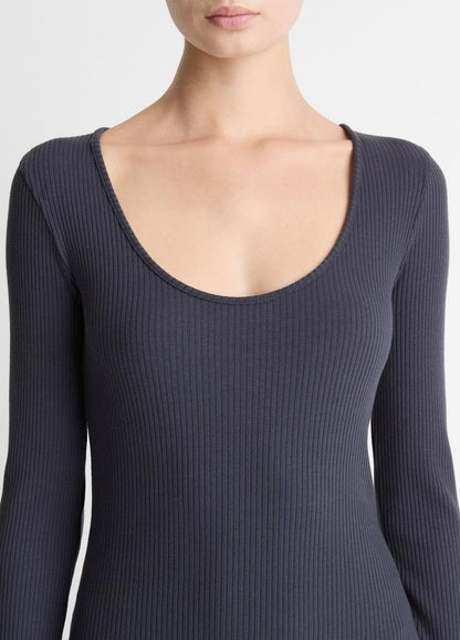 Ribbed Cotton-Blend Scoop-Neck Dress in Dresses | VINCE Women
