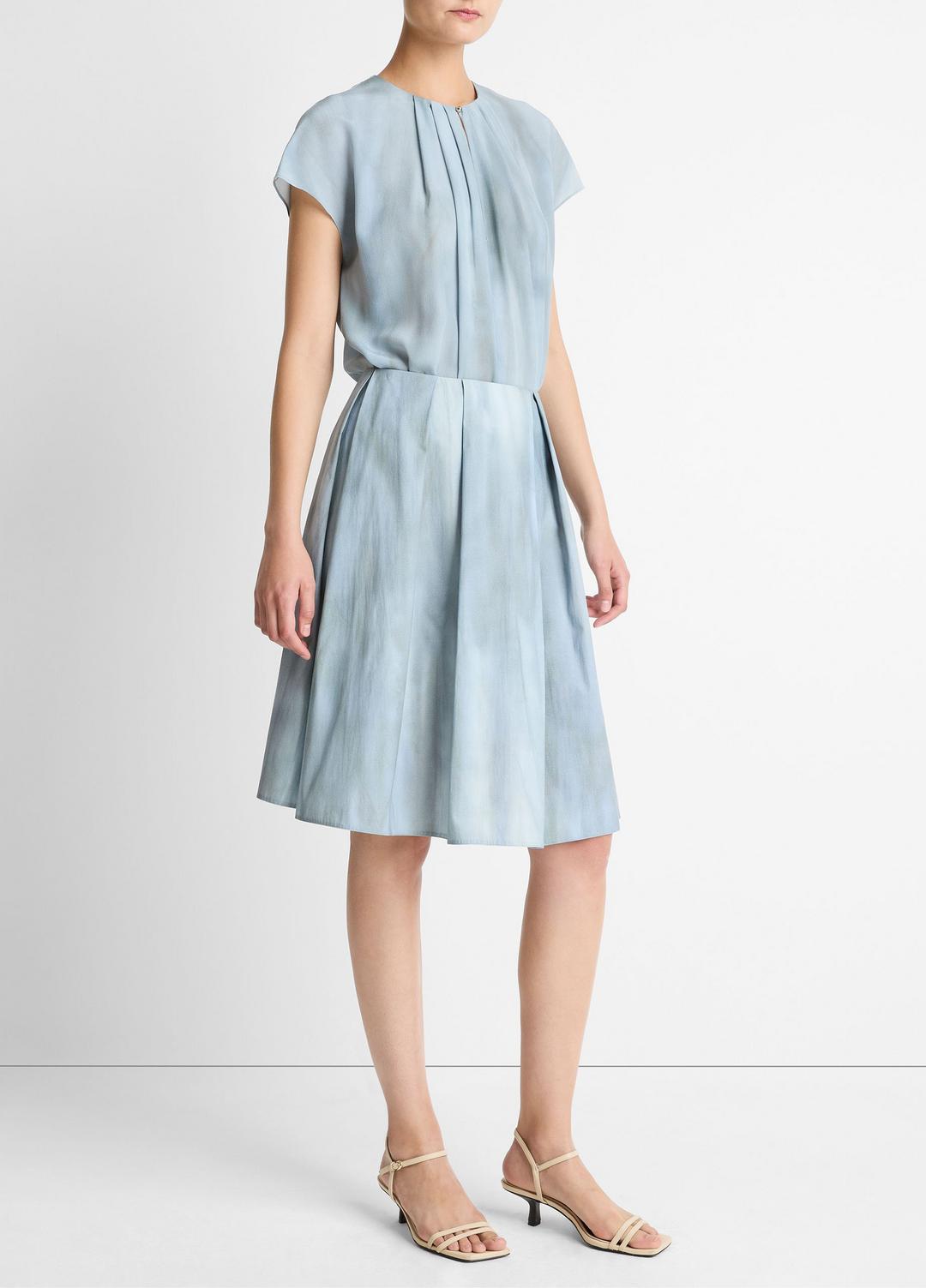 Washed Ombré Cotton Pleated Knee Skirt in Skirts | VINCE Women