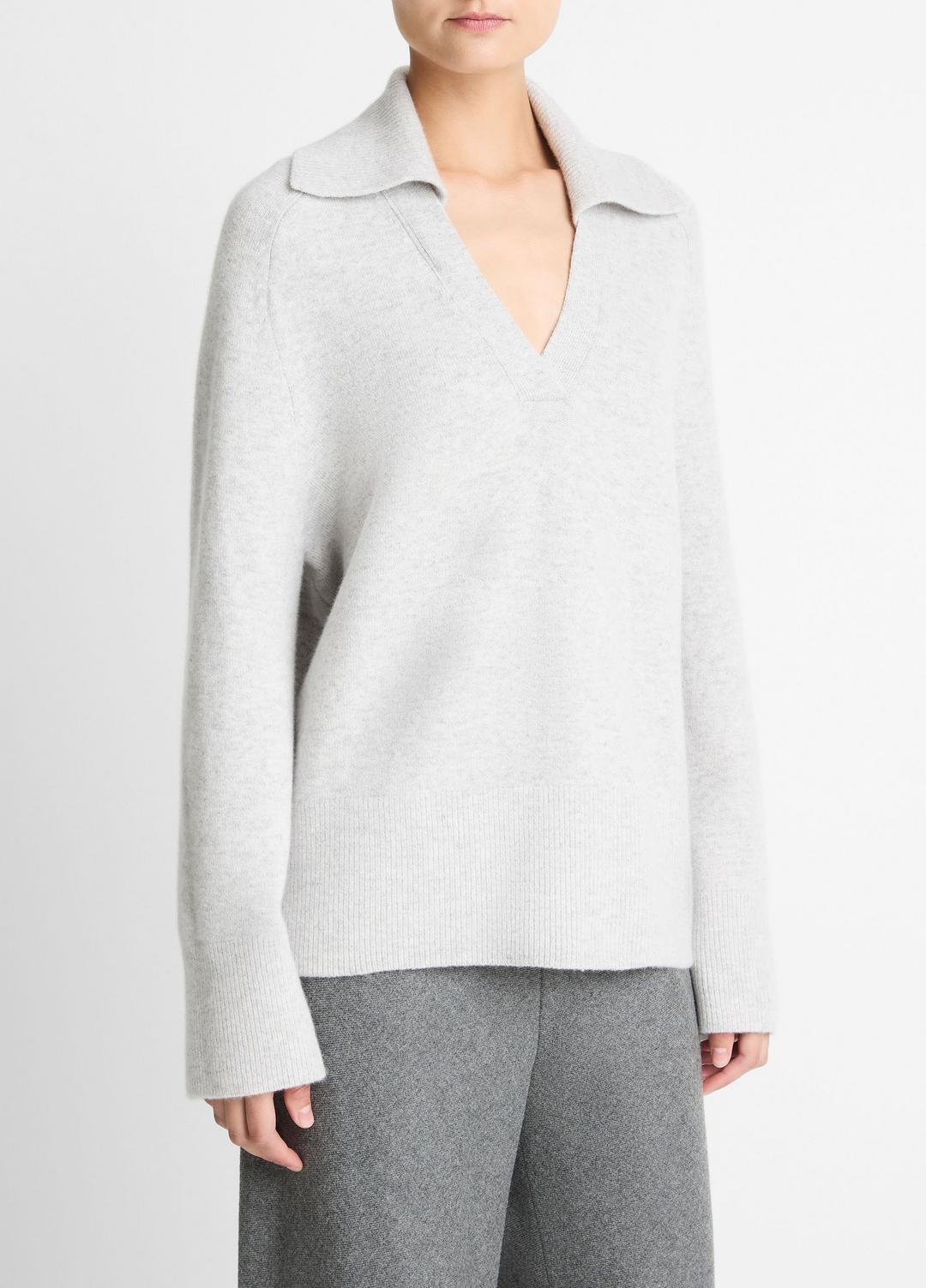 Wool & Cashmere-Blend Oversized Polo Sweater in V-Neck | VINCE Women