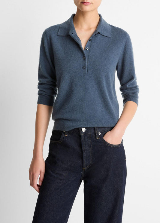 Cashmere-Silk Polo Sweater in Cashmere | VINCE Women