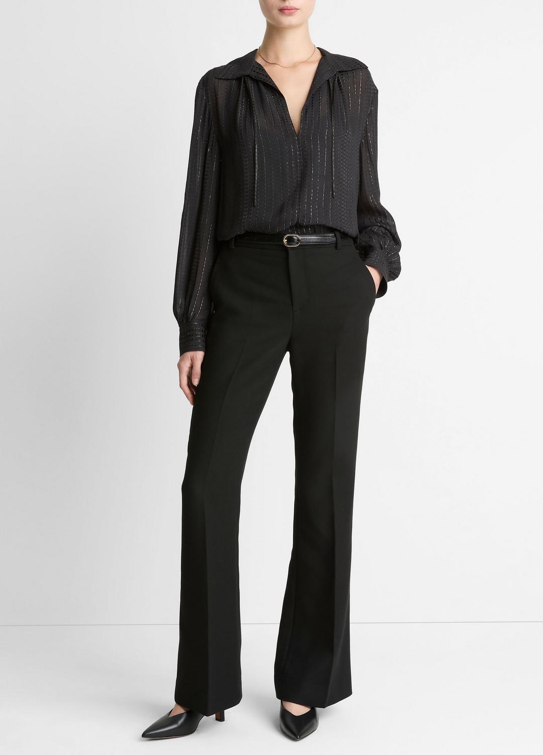 Metallic-Stripe Gathered Blouse in Long Sleeve | VINCE Women