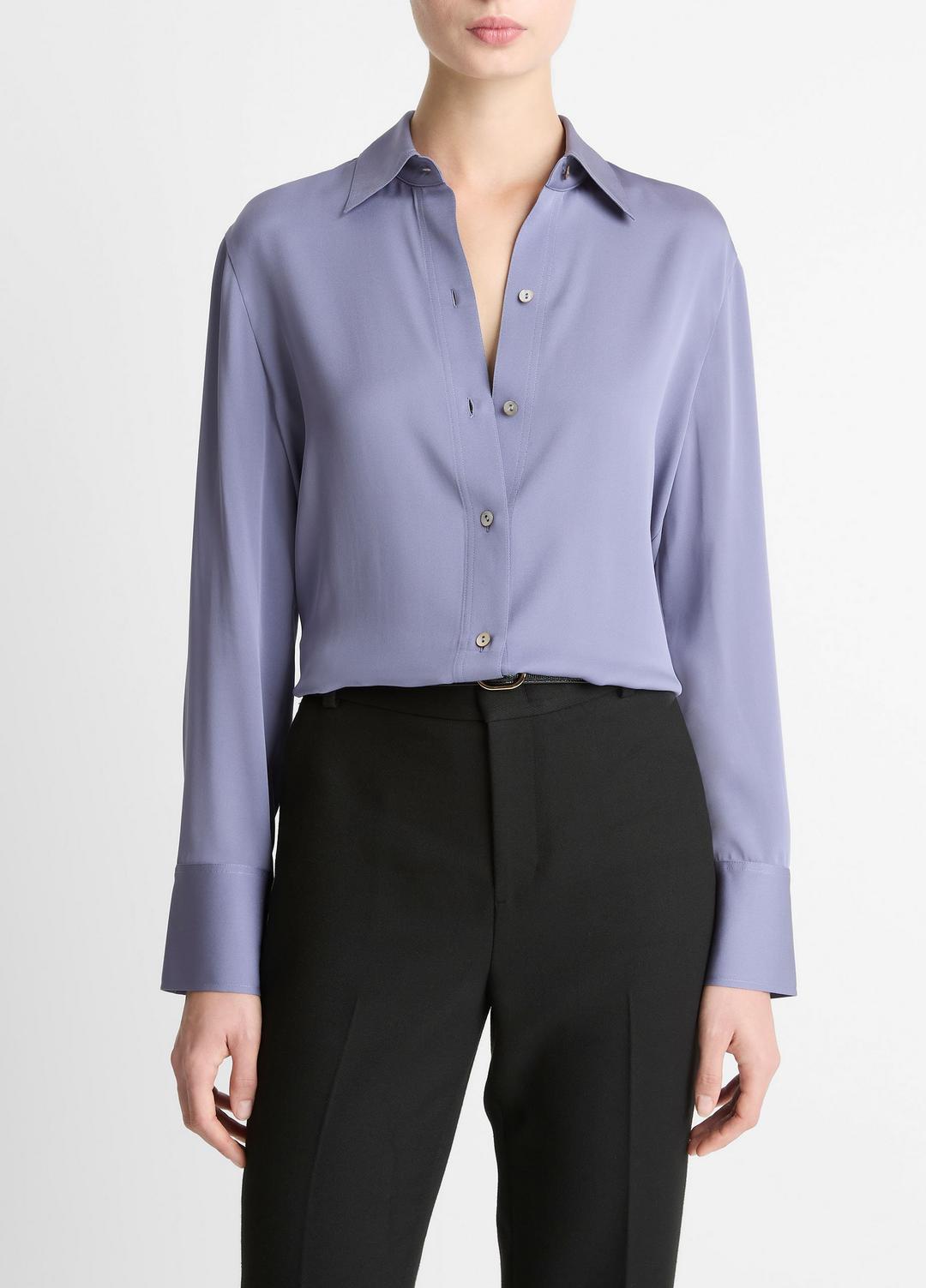 Stretch-Silk Button-Front Blouse in Long Sleeve | VINCE Women
