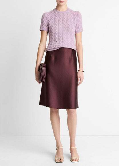 Cable-Knit Wool & Cashmere-Blend Short-Sleeve Sweater in Crew Neck | VINCE Women