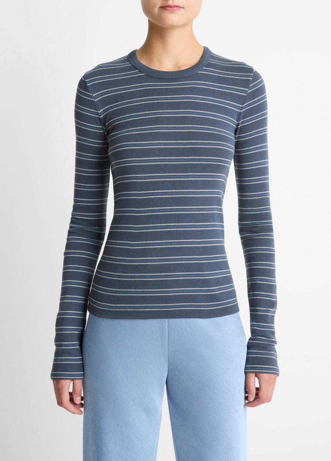 Striped Pima Cotton-Blend Long-Sleeve T-Shirt in Long Sleeve | VINCE Women