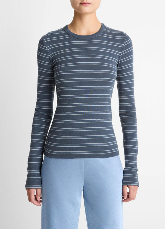 Striped Pima Cotton-Blend Long-Sleeve T-Shirt in Long Sleeve | VINCE Women