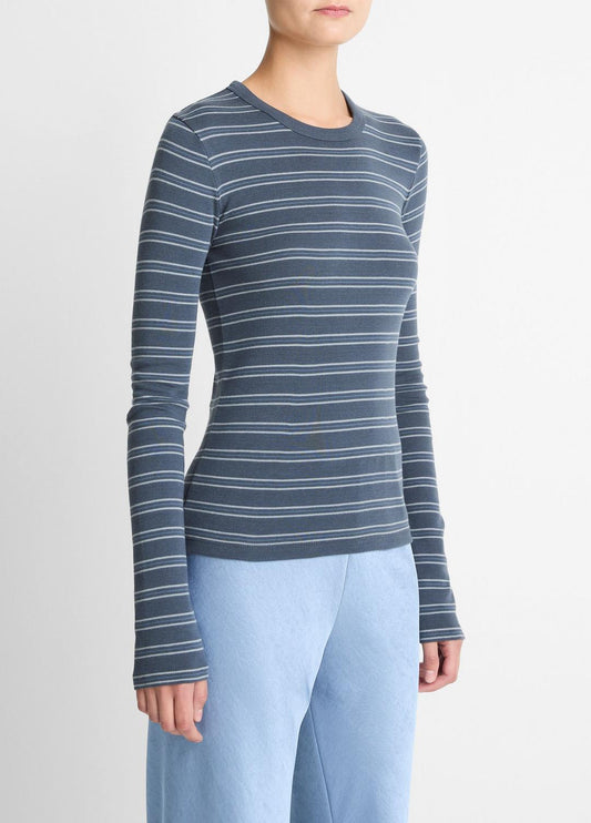 Striped Pima Cotton-Blend Long-Sleeve T-Shirt in Long Sleeve | VINCE Women