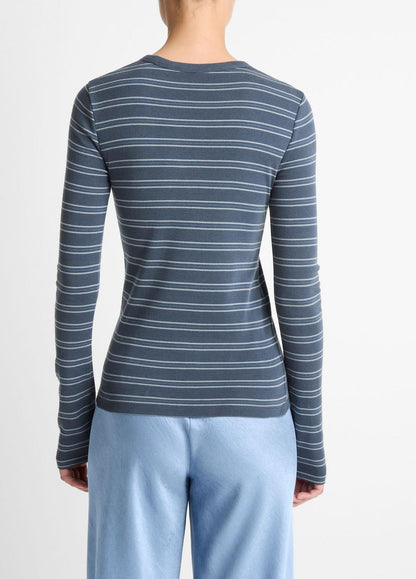 Striped Pima Cotton-Blend Long-Sleeve T-Shirt in Long Sleeve | VINCE Women