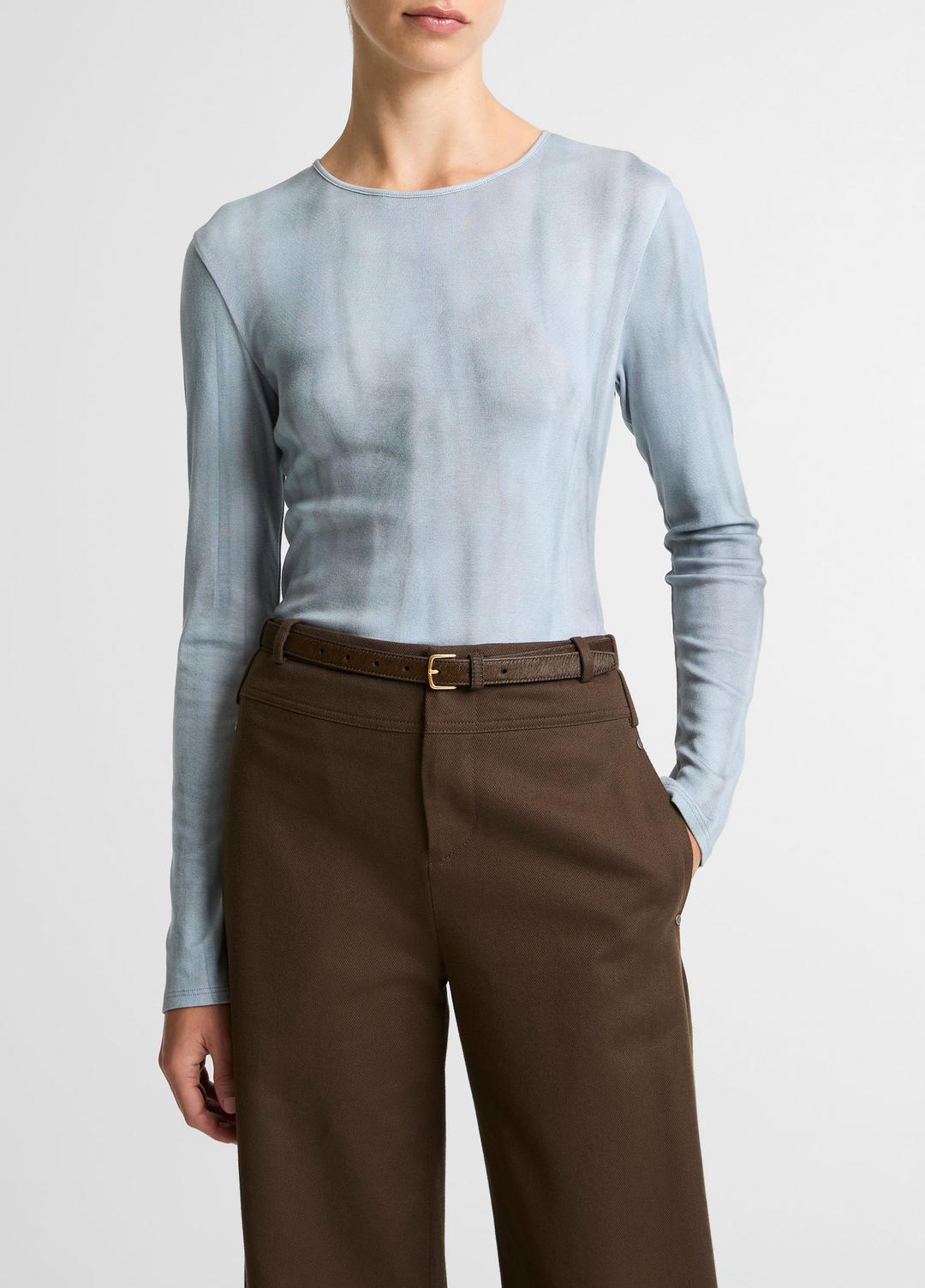 Washed Ombré Pima Cotton-Blend Long-Sleeve T-Shirt in Long Sleeve | VINCE Women