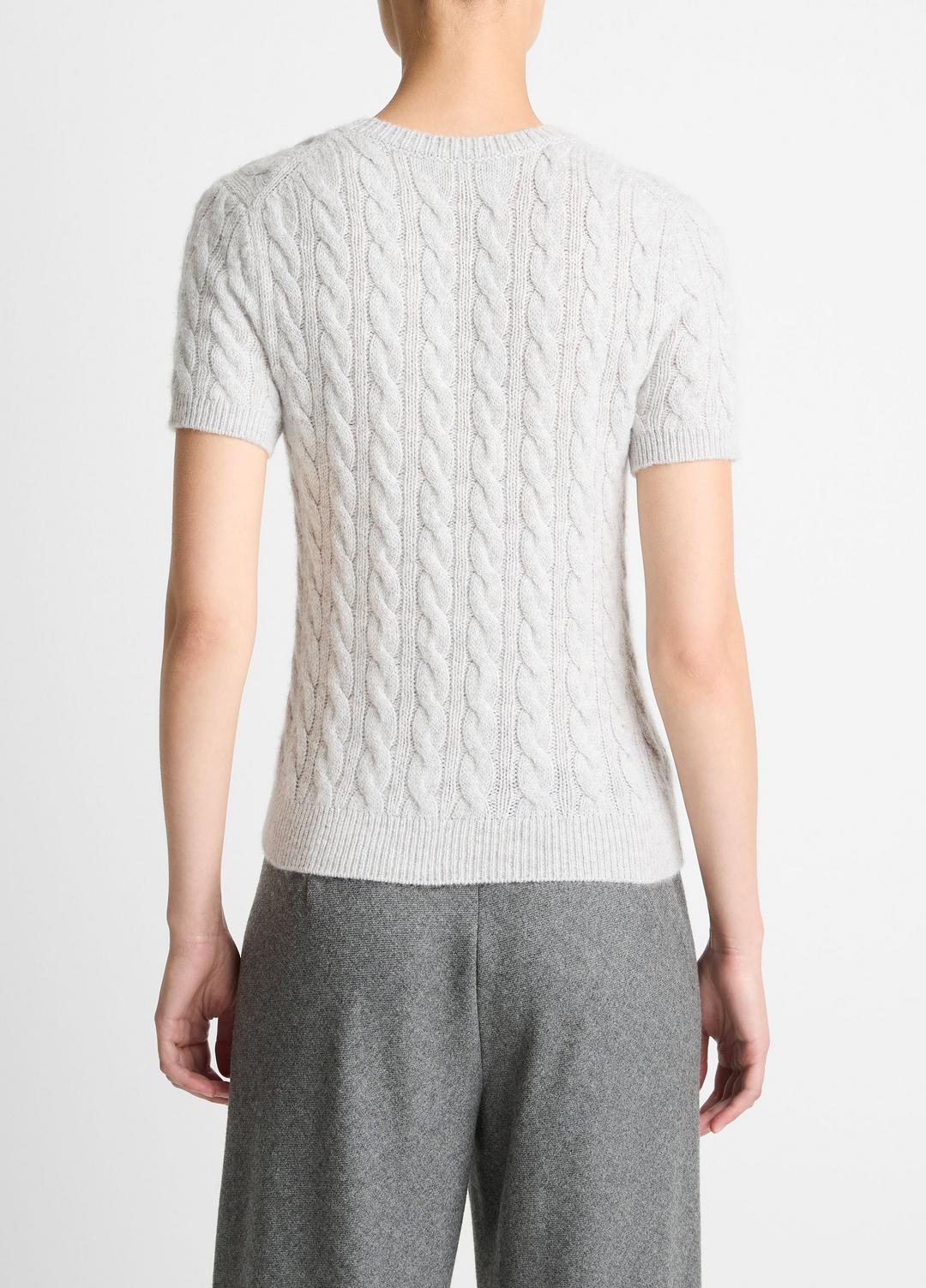 Cable-Knit Wool & Cashmere-Blend Short-Sleeve Sweater in Crew Neck | VINCE Women