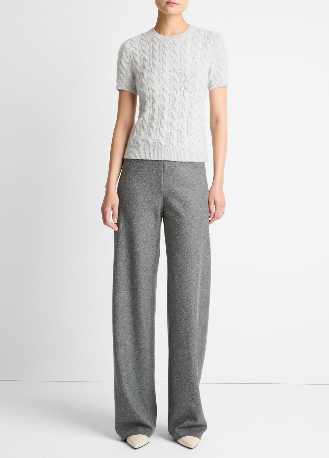 Cable-Knit Wool & Cashmere-Blend Short-Sleeve Sweater in Crew Neck | VINCE Women