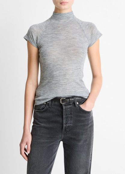 Wool Raglan Cap-Sleeve Mock-Neck Top in Short Sleeve | VINCE Women