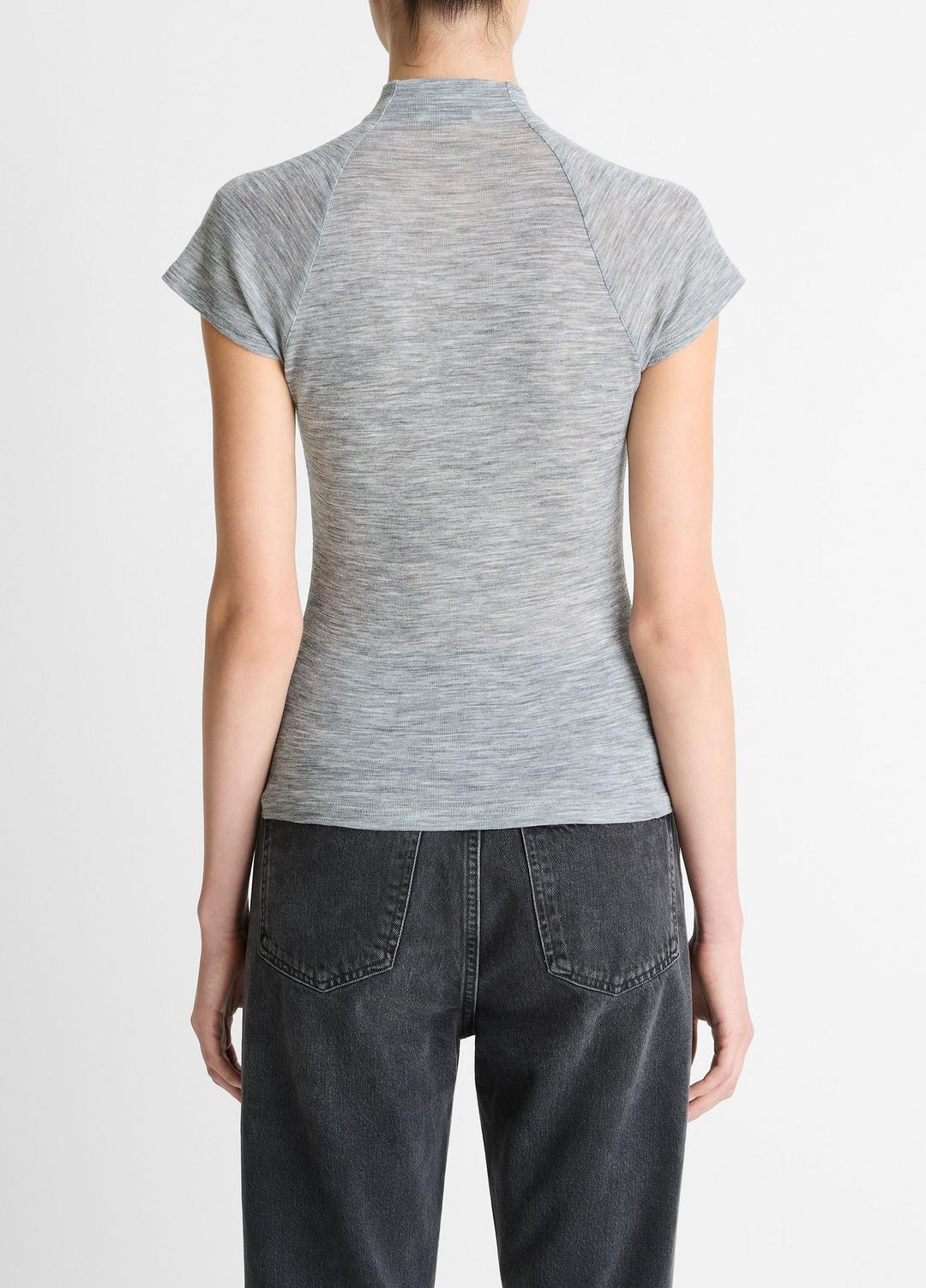 Wool Raglan Cap-Sleeve Mock-Neck Top in Short Sleeve | VINCE Women