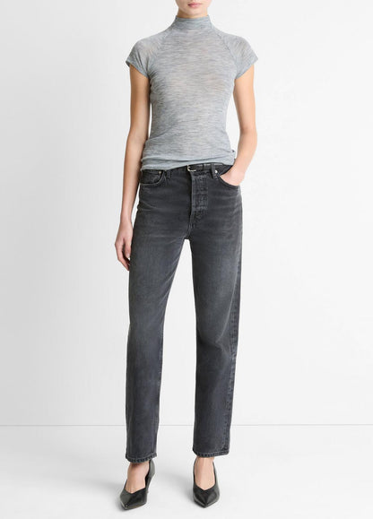 Wool Raglan Cap-Sleeve Mock-Neck Top in Short Sleeve | VINCE Women
