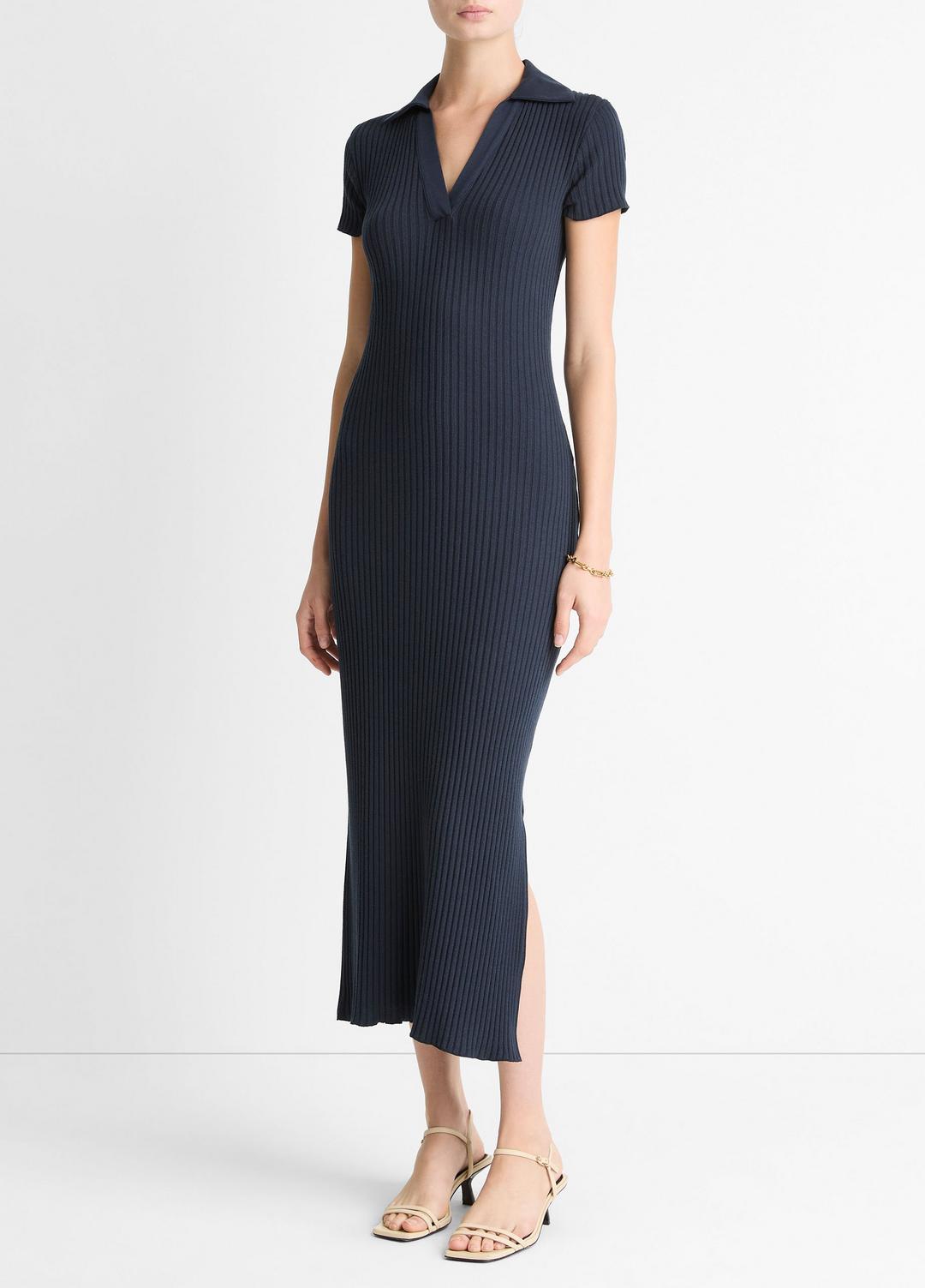 Ribbed Cotton-Blend Polo Dress in Dresses | VINCE Women