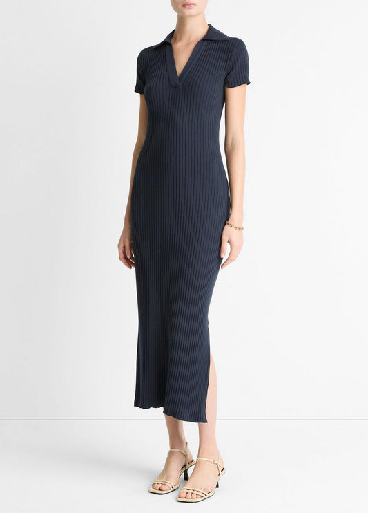 Ribbed Cotton-Blend Polo Dress in Dresses | VINCE Women
