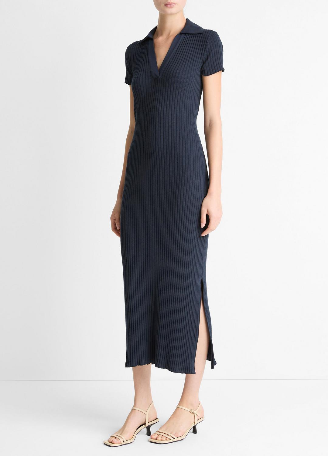 Ribbed Cotton-Blend Polo Dress in Dresses | VINCE Women