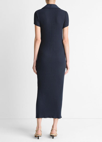 Ribbed Cotton-Blend Polo Dress in Dresses | VINCE Women