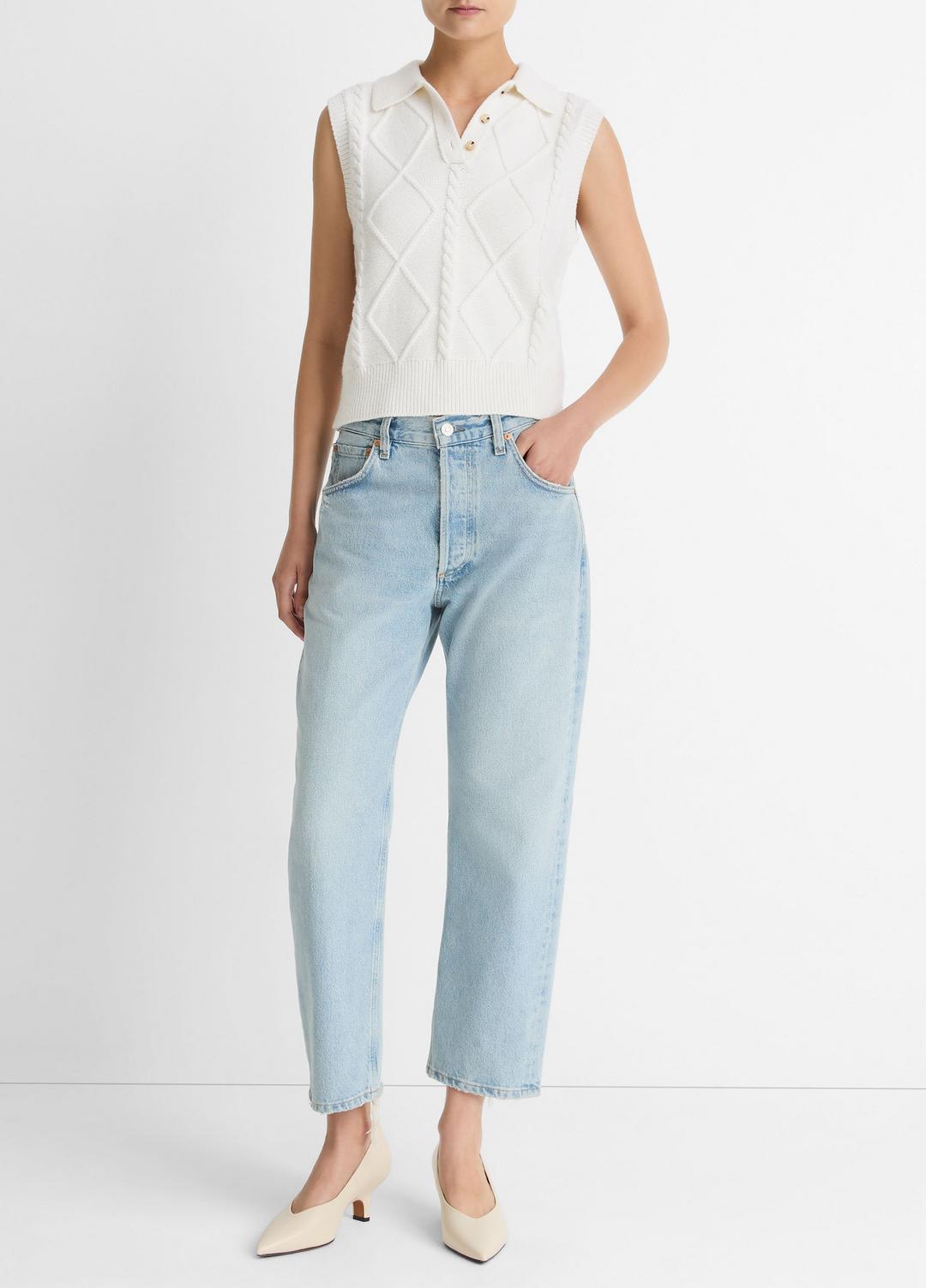 Cable-Knit Wool & Cotton-Blend Sweater Vest in V-Neck | VINCE Women