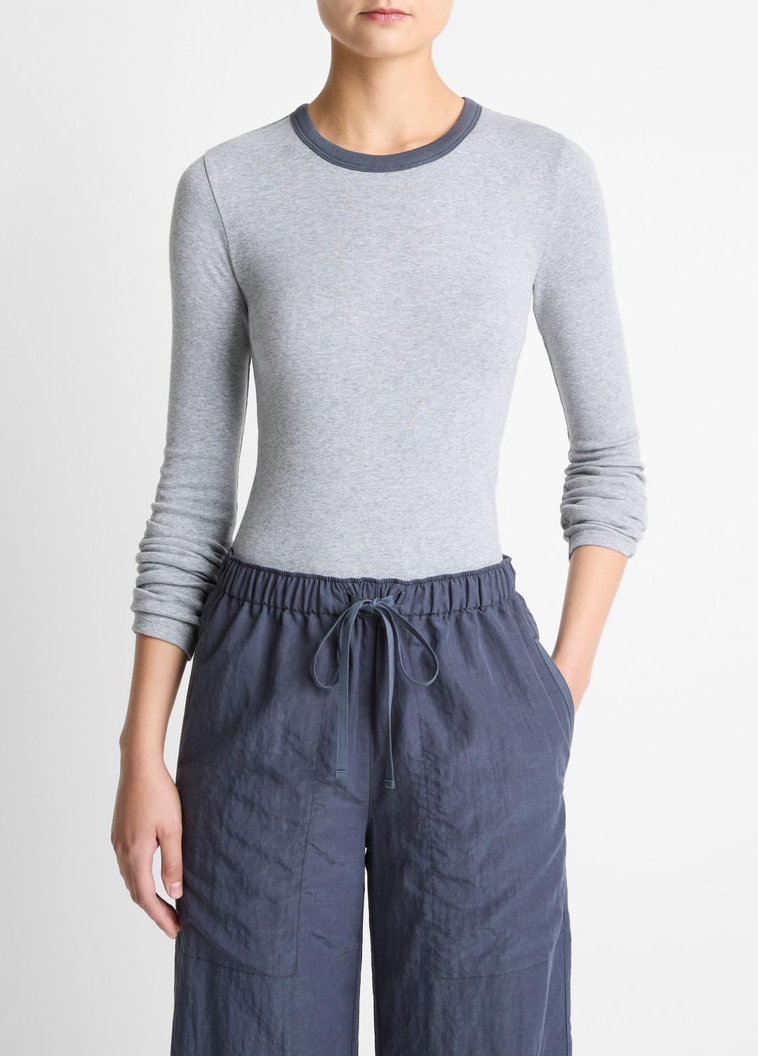 Tipped Heathered Pima Cotton-Blend Long-Sleeve T-Shirt in Long Sleeve | VINCE Women