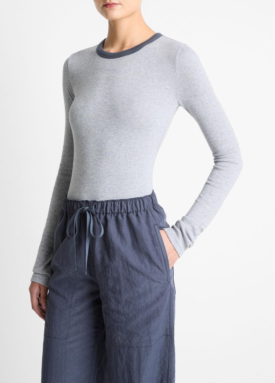 Tipped Heathered Pima Cotton-Blend Long-Sleeve T-Shirt in Long Sleeve | VINCE Women