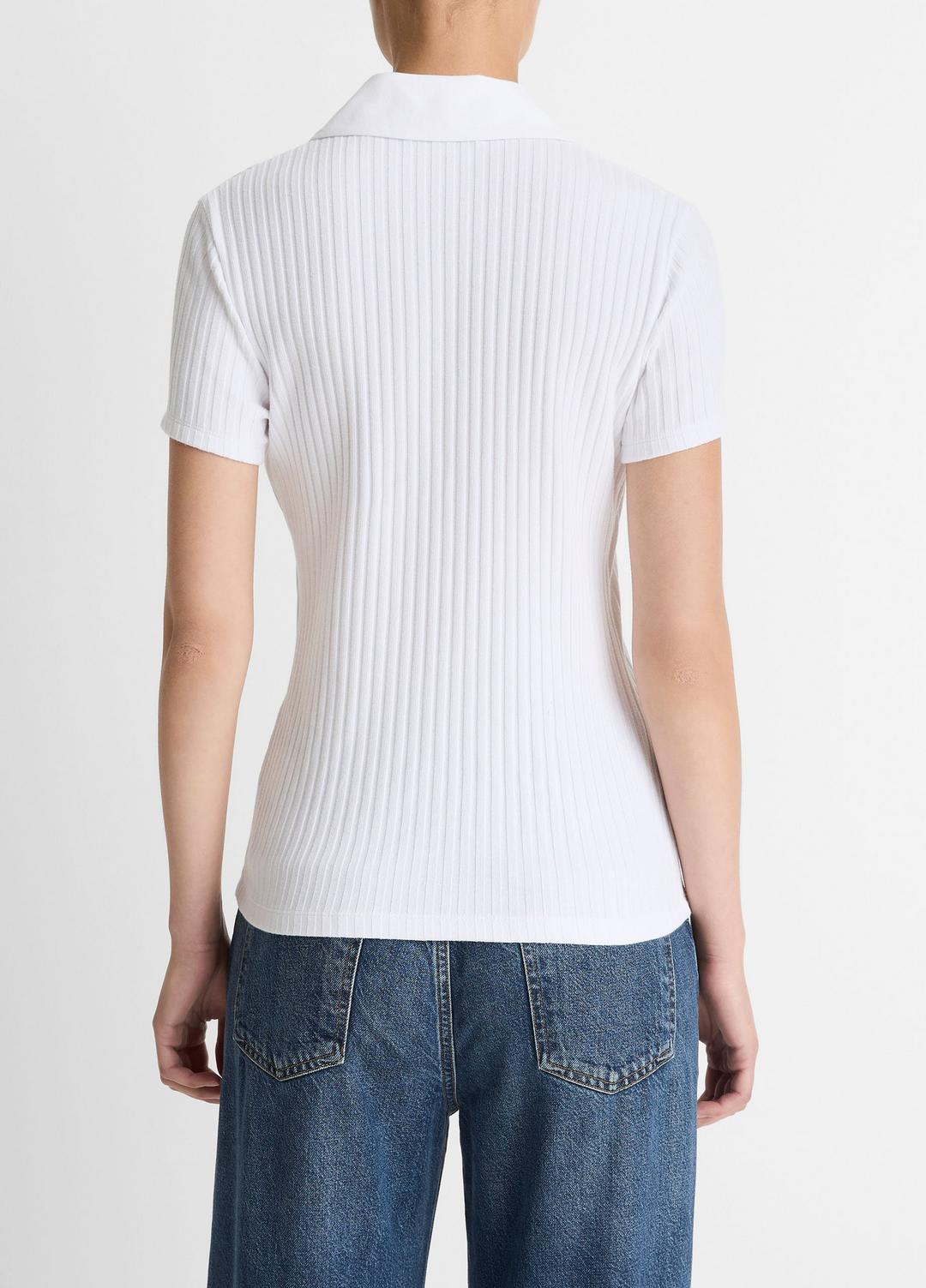 Ribbed Cotton-Blend Polo Shirt in Short Sleeve | VINCE Women