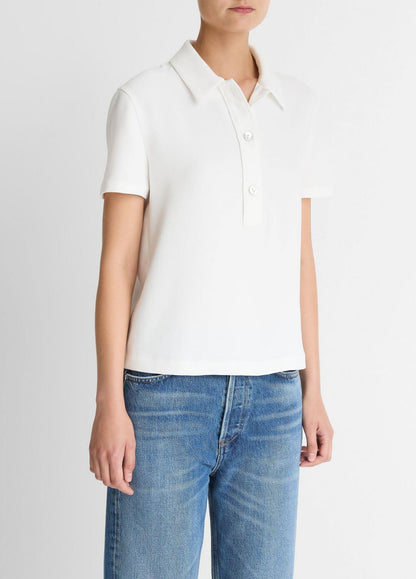 Crepe Polo Shirt in Short Sleeve | VINCE Women