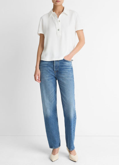 Crepe Polo Shirt in Short Sleeve | VINCE Women
