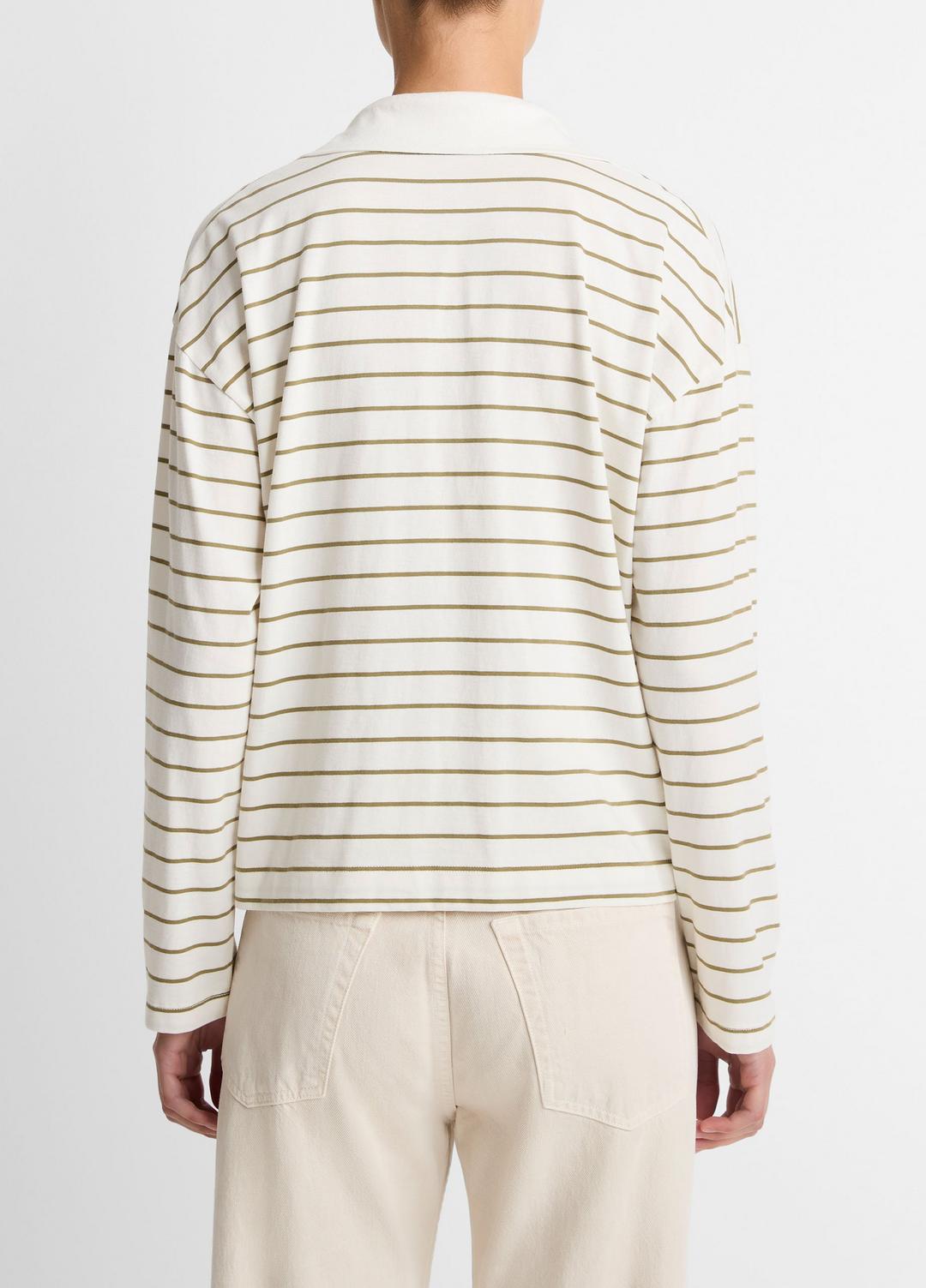 Striped Cotton Long-Sleeve Polo Shirt in Long Sleeve | VINCE Women