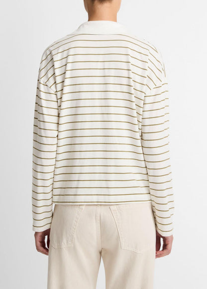 Striped Cotton Long-Sleeve Polo Shirt in Long Sleeve | VINCE Women