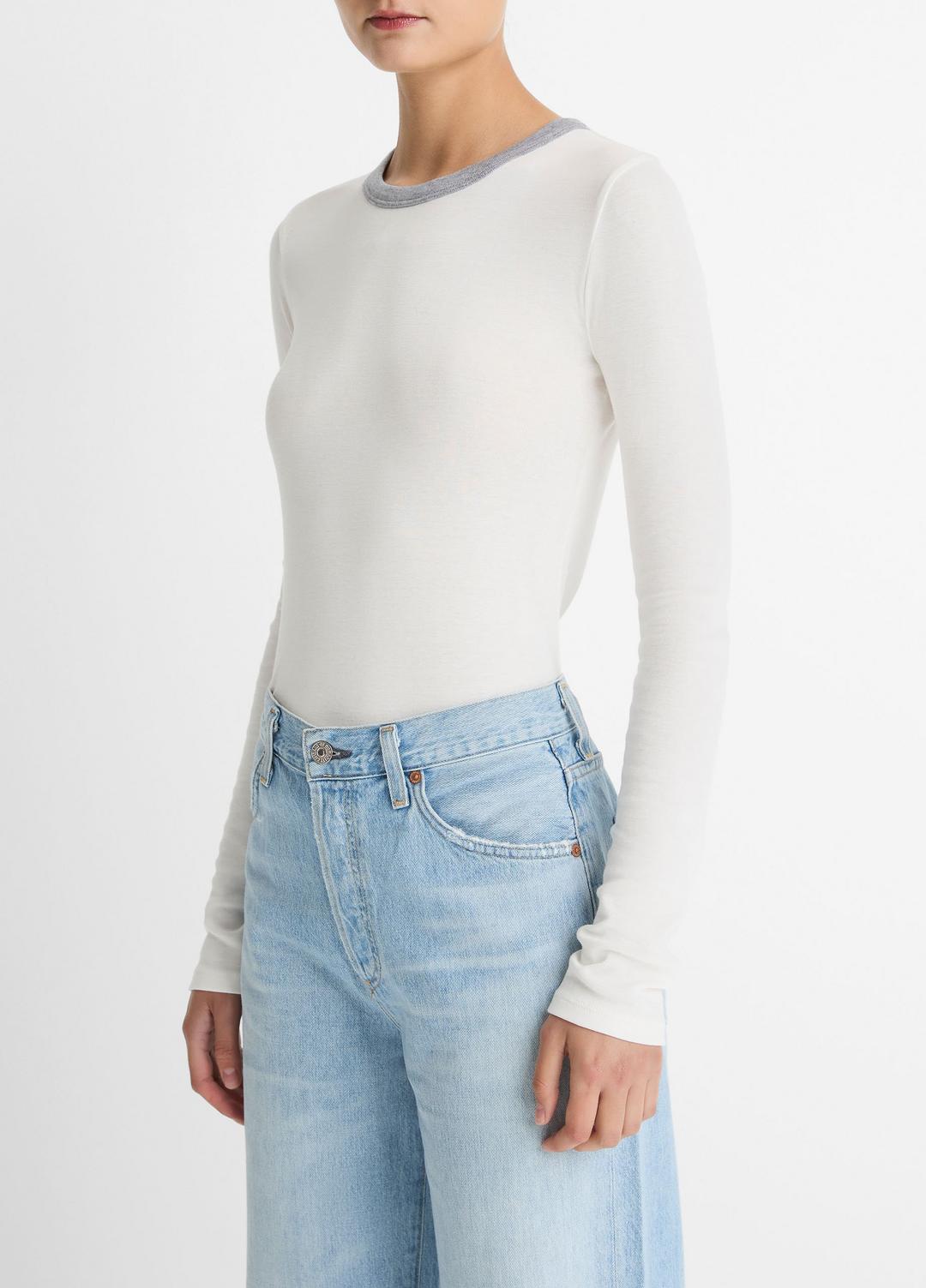 Tipped Heathered Pima Cotton-Blend Long-Sleeve T-Shirt in Long Sleeve | VINCE Women