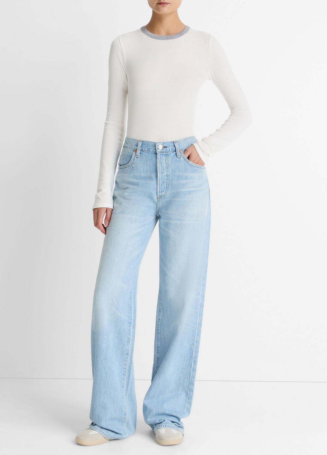 Tipped Heathered Pima Cotton-Blend Long-Sleeve T-Shirt in Long Sleeve | VINCE Women
