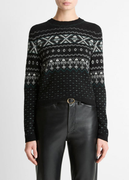 Fair Isle Plush Cashmere Sweater in Crew Neck | VINCE Women