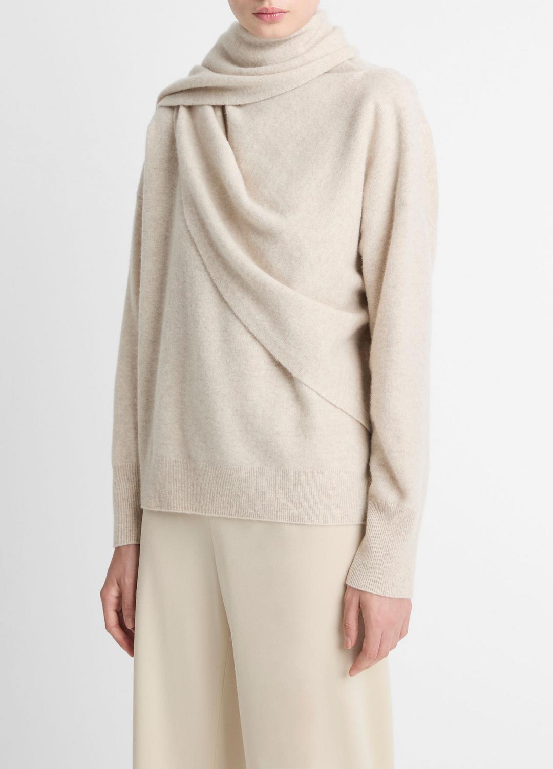 Draped-Shawl Wool-Cashmere Sweater in Turtleneck | VINCE Women