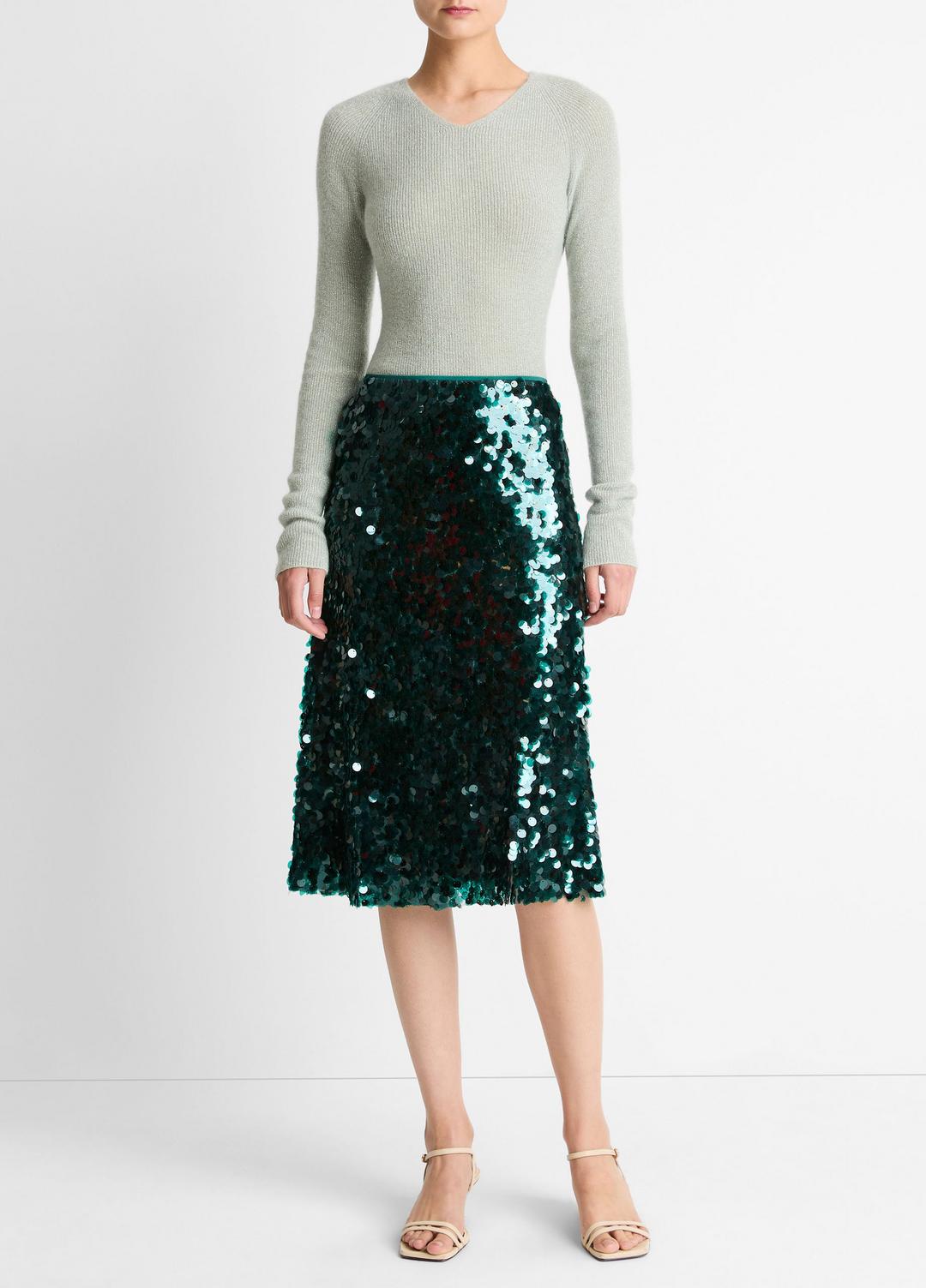 Metallic Ribbed High V-Neck Sweater in V-Neck | VINCE Women