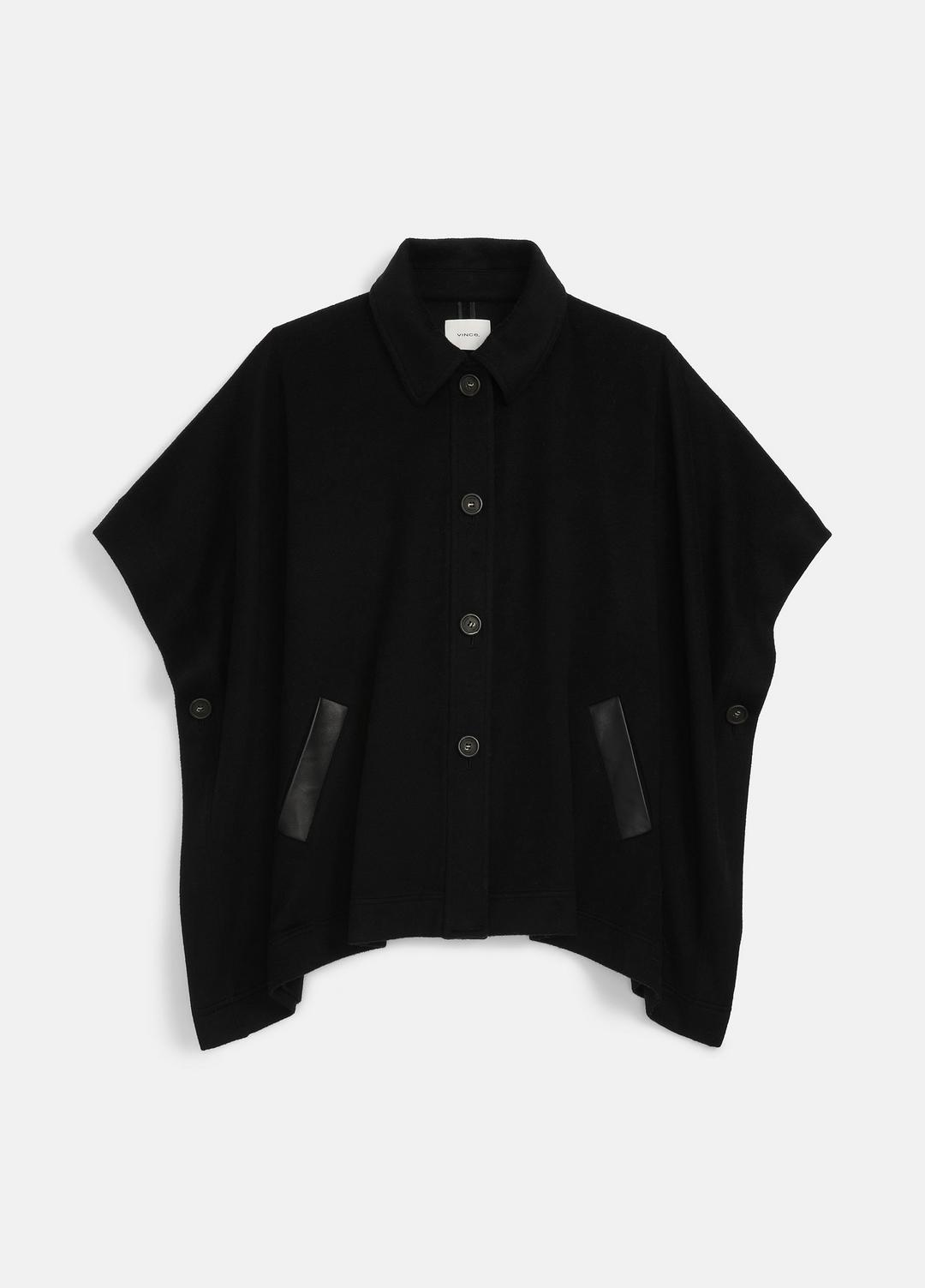 Leather-Trim Wool Cape in Accessories | VINCE Women