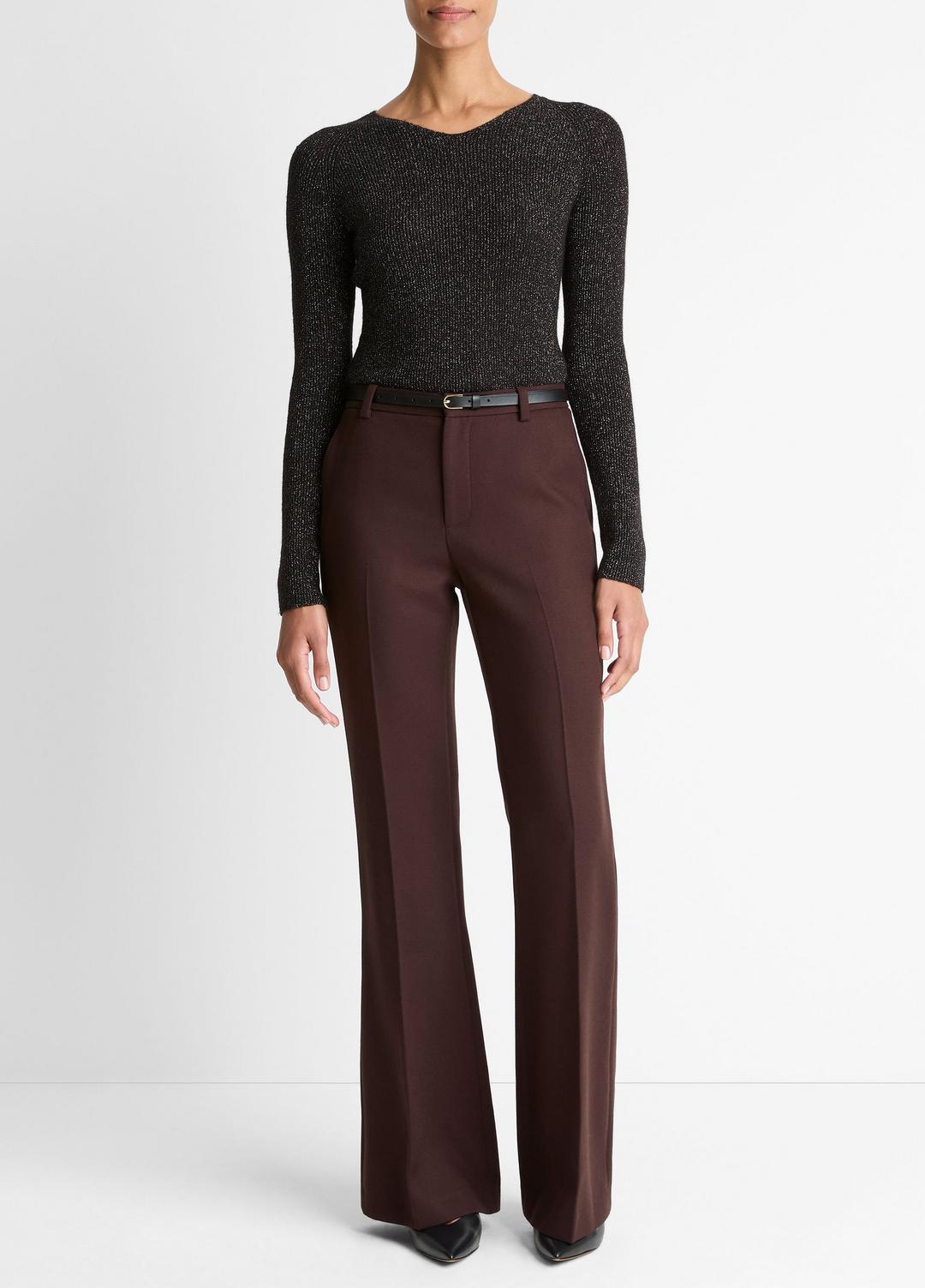 Metallic Ribbed High V-Neck Sweater in V-Neck | VINCE Women