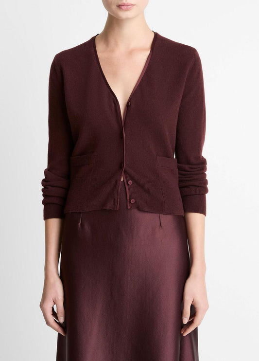 Satin-Trim Wool & Cashmere-Blend Cardigan in Cardigans | VINCE Women