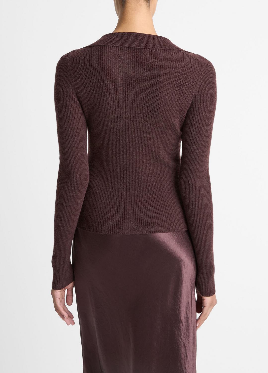 Ribbed Cashmere-Silk Polo Sweater in Cashmere | VINCE Women