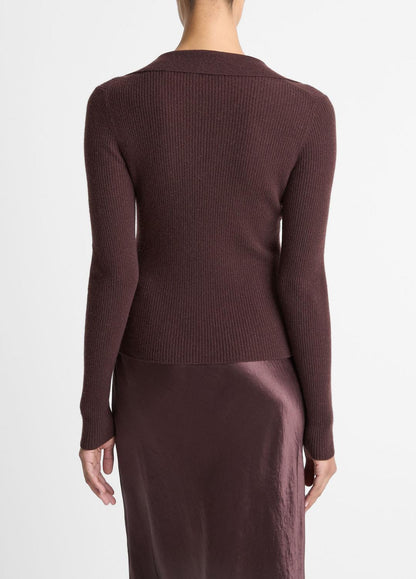 Ribbed Cashmere-Silk Polo Sweater in Cashmere | VINCE Women