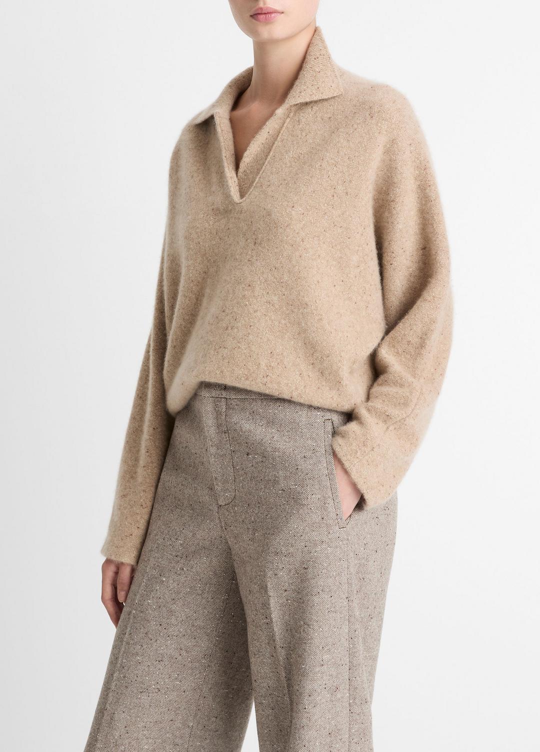 Donegal Plush Cashmere Dolman-Sleeve Polo Sweater in Cashmere | VINCE Women