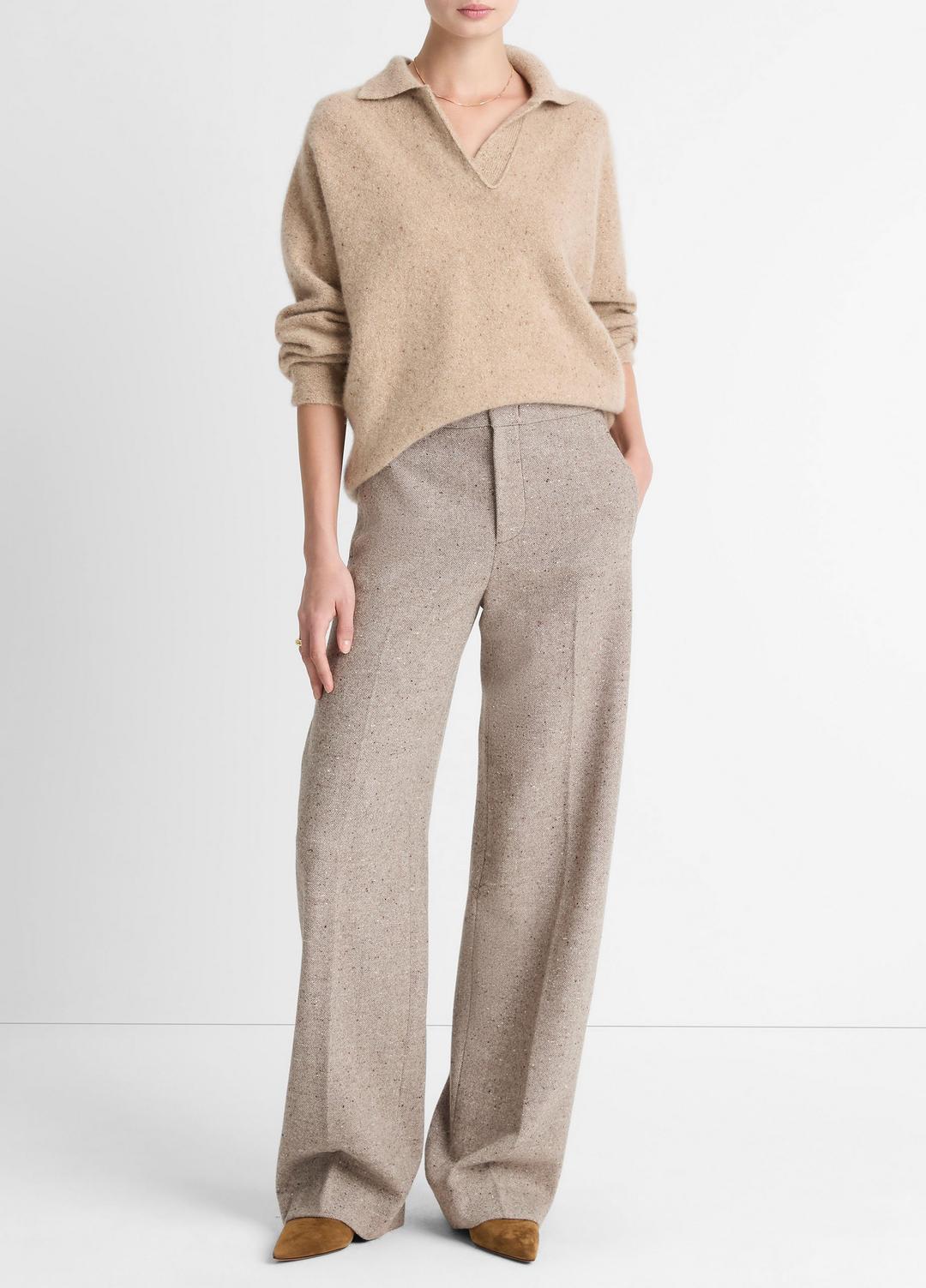 Donegal Plush Cashmere Dolman-Sleeve Polo Sweater in Cashmere | VINCE Women