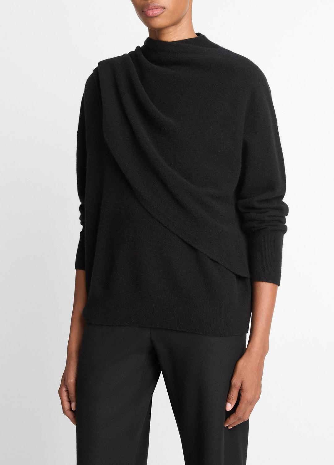 Draped-Shawl Wool-Cashmere Sweater in Turtleneck | VINCE Women
