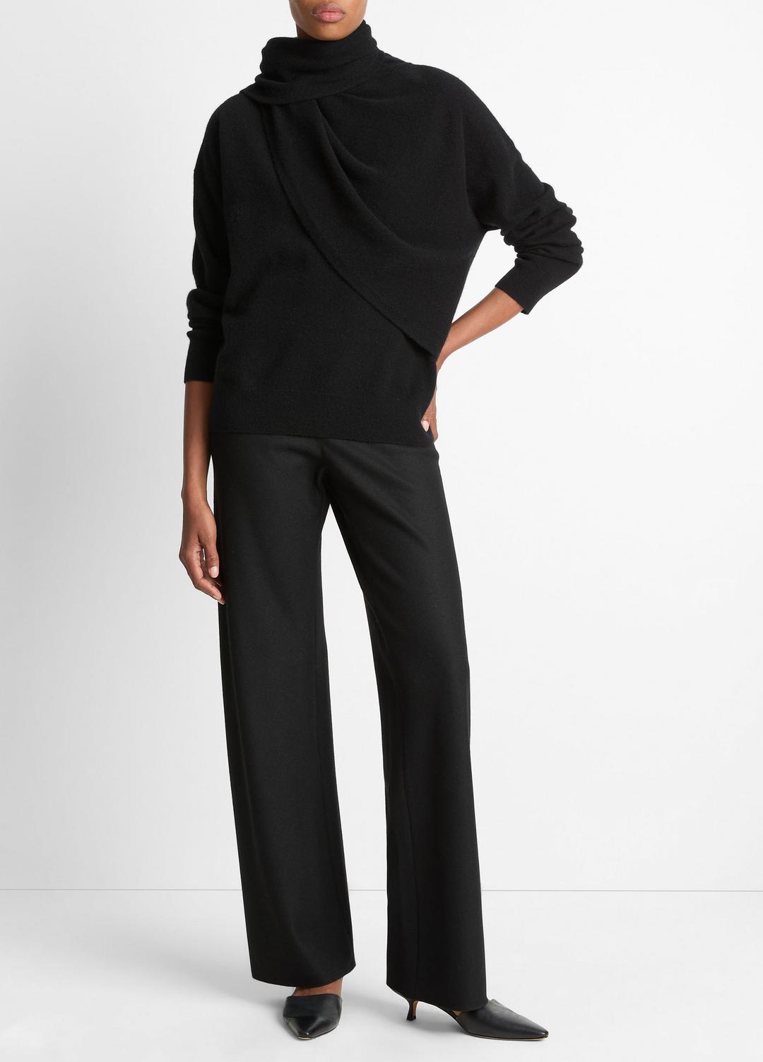 Draped-Shawl Wool-Cashmere Sweater in Turtleneck | VINCE Women