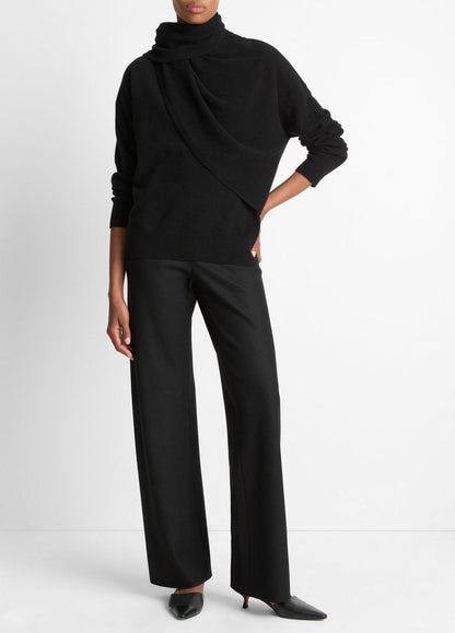 Draped-Shawl Wool-Cashmere Sweater in Turtleneck | VINCE Women