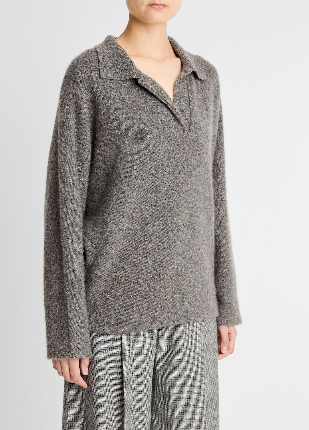 Donegal Plush Cashmere Dolman-Sleeve Polo Sweater in Cashmere | VINCE Women