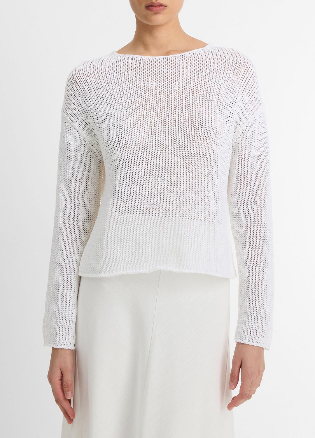 Italian Coated Cotton-Blend Sweater in Crew Neck | VINCE Women