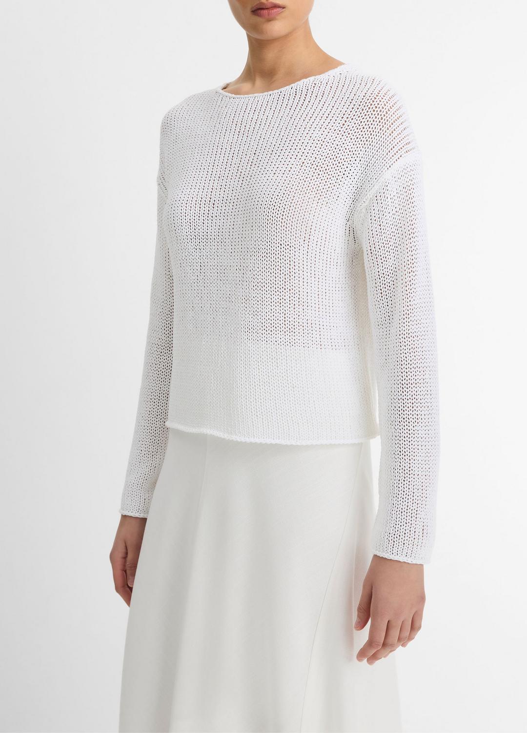 Italian Coated Cotton-Blend Sweater in Crew Neck | VINCE Women
