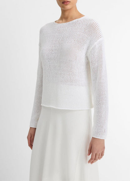 Italian Coated Cotton-Blend Sweater in Crew Neck | VINCE Women